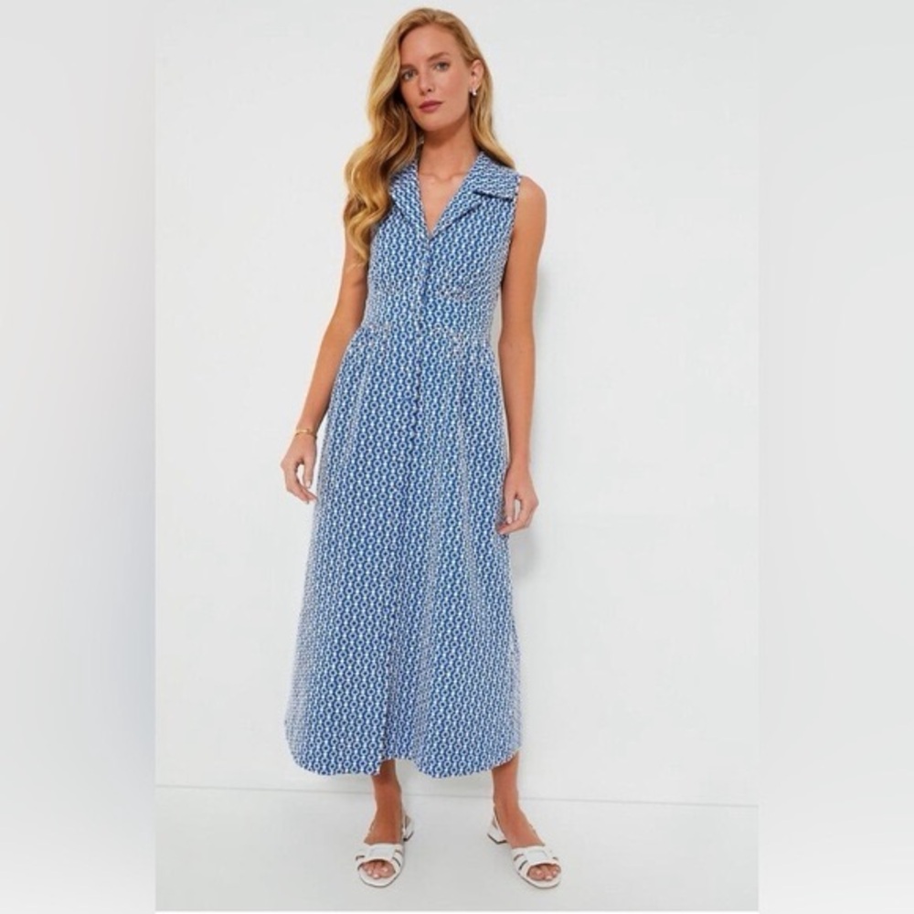 Pomander Place Blue Eyelet Sleeveless Noelle Maxi Dress